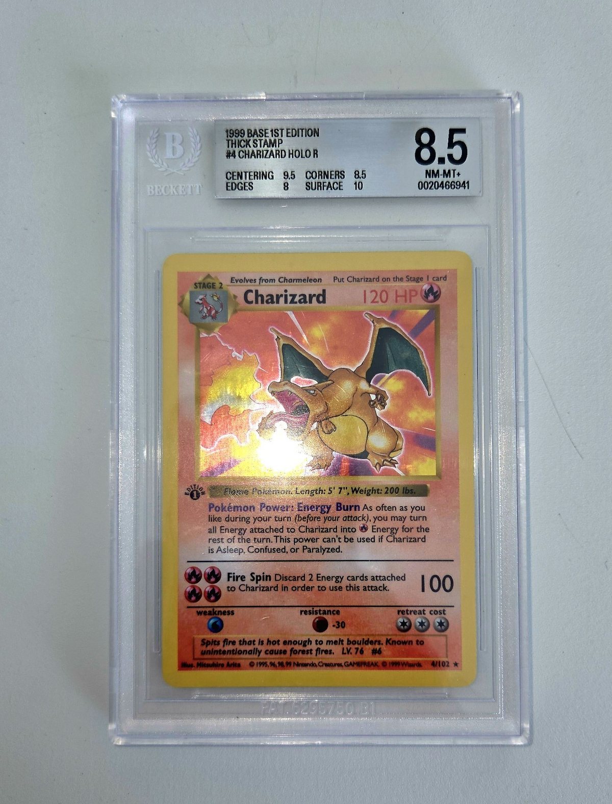 Pokemon Base Set Charizard Holo Card 4/102 1st First Edition BGS 8.5 High Subs – Photo 1